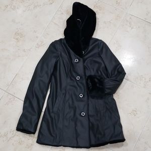 Plush Dennis Basso Faux Fur/Leather Coat